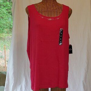 NWT Ladies ST JOHN'S BAY Embellished Ribbed Tank Top in Fuchsia - 3X